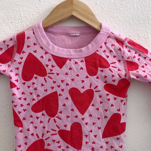 HANNA ANDERSSON Kids Long John Pajama Set In Organic Cotton Hearts Print Size 5 - Picture 4 of 16